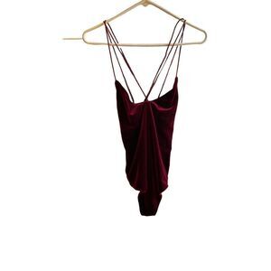 Tobi Mariko, Burgundy velvet Crisscross open back bodysuit L